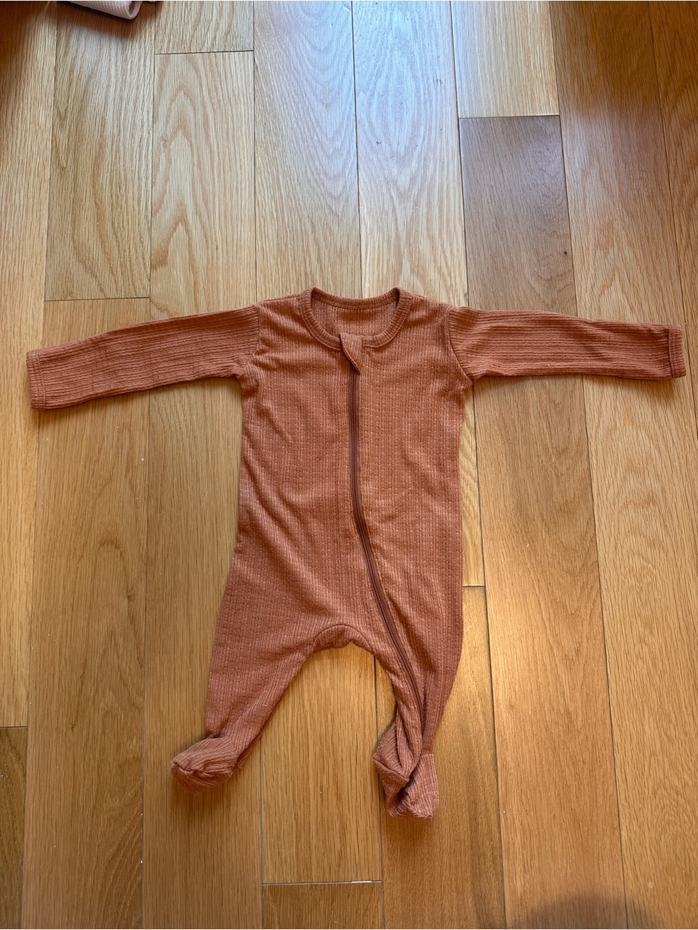 Kids Footed One-Piece in Rust | Cozy Ribbed Zipper Romper